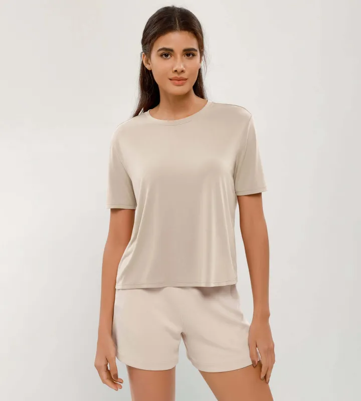 Modal Soft Crew Neck Short Sleeve Shirts made by Ododos