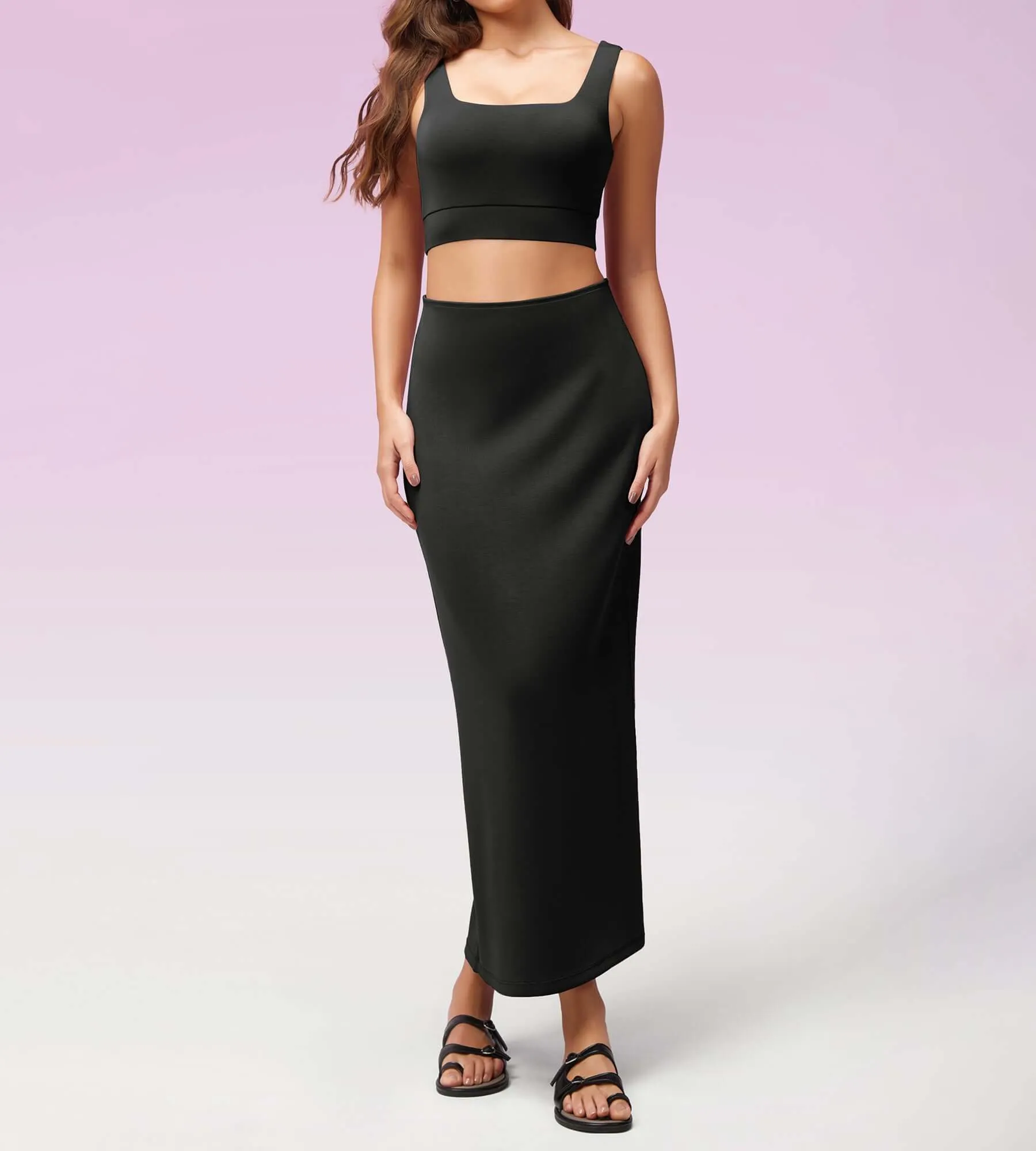 Modal Soft Back Slit Casual Maxi Skirts sold by Ododos product image thumbnail 4