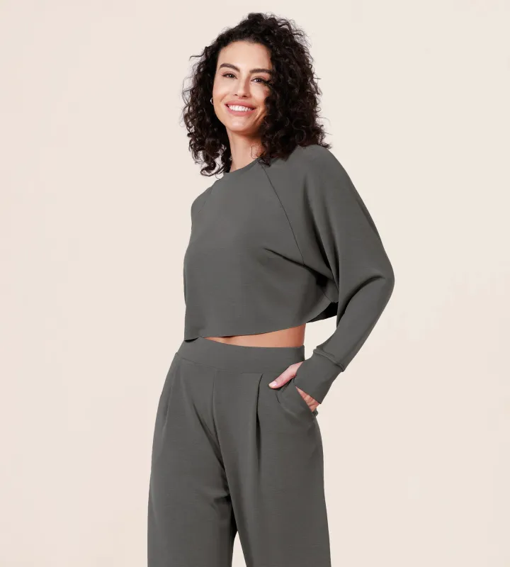 Modal Soft Long Sleeve Cropped Sweatshirts with Thumb Hole made by Ododos