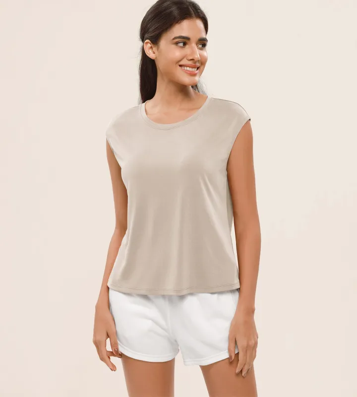 Modal Soft Crew Neck Yoga Summer Flowy Workout Sleeveless Shirts made by Ododos