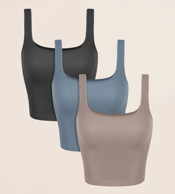 3-Pack Waist Length Seamless Square Neck Ribbed Knit Tank made by Ododos