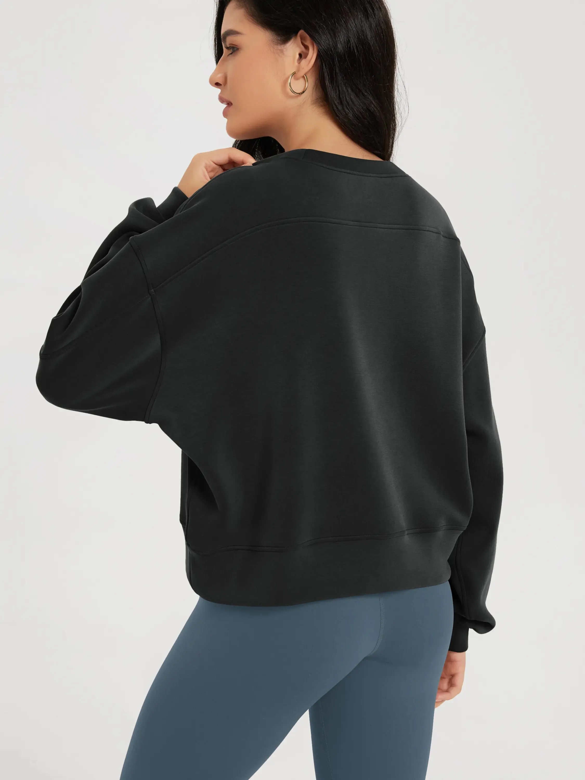 Modal Soft Oversized Fleece Lined Cropped Sweatshirts sold by Ododos product image thumbnail 2