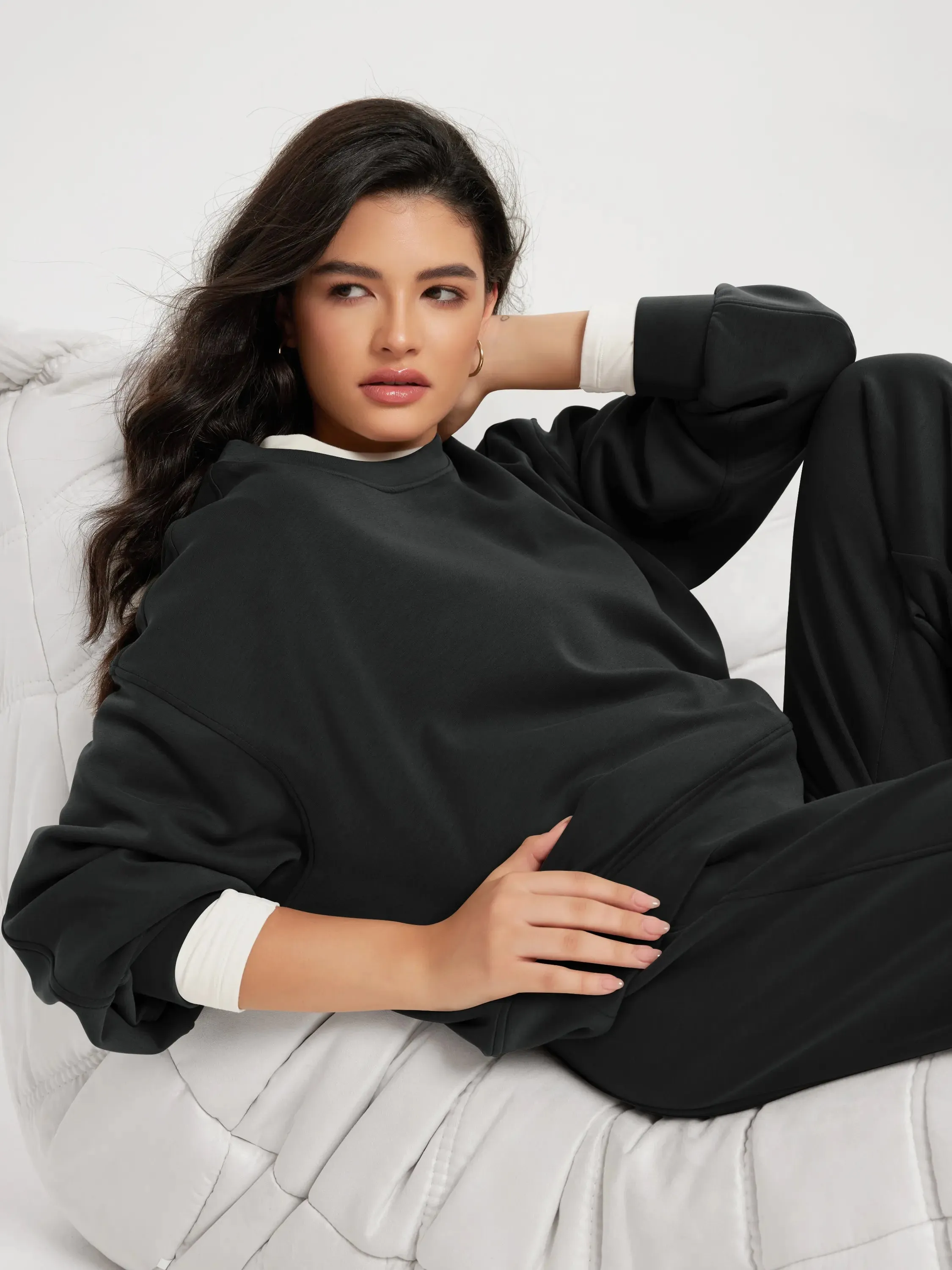 Modal Soft Oversized Fleece Lined Cropped Sweatshirts sold by Ododos product image thumbnail 3