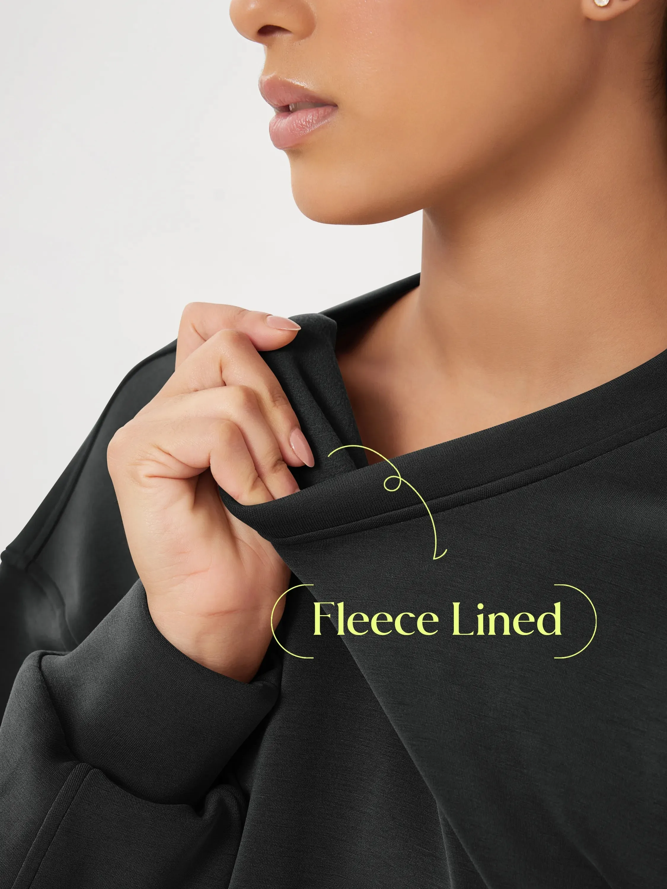 Modal Soft Oversized Fleece Lined Cropped Sweatshirts sold by Ododos product image thumbnail 5