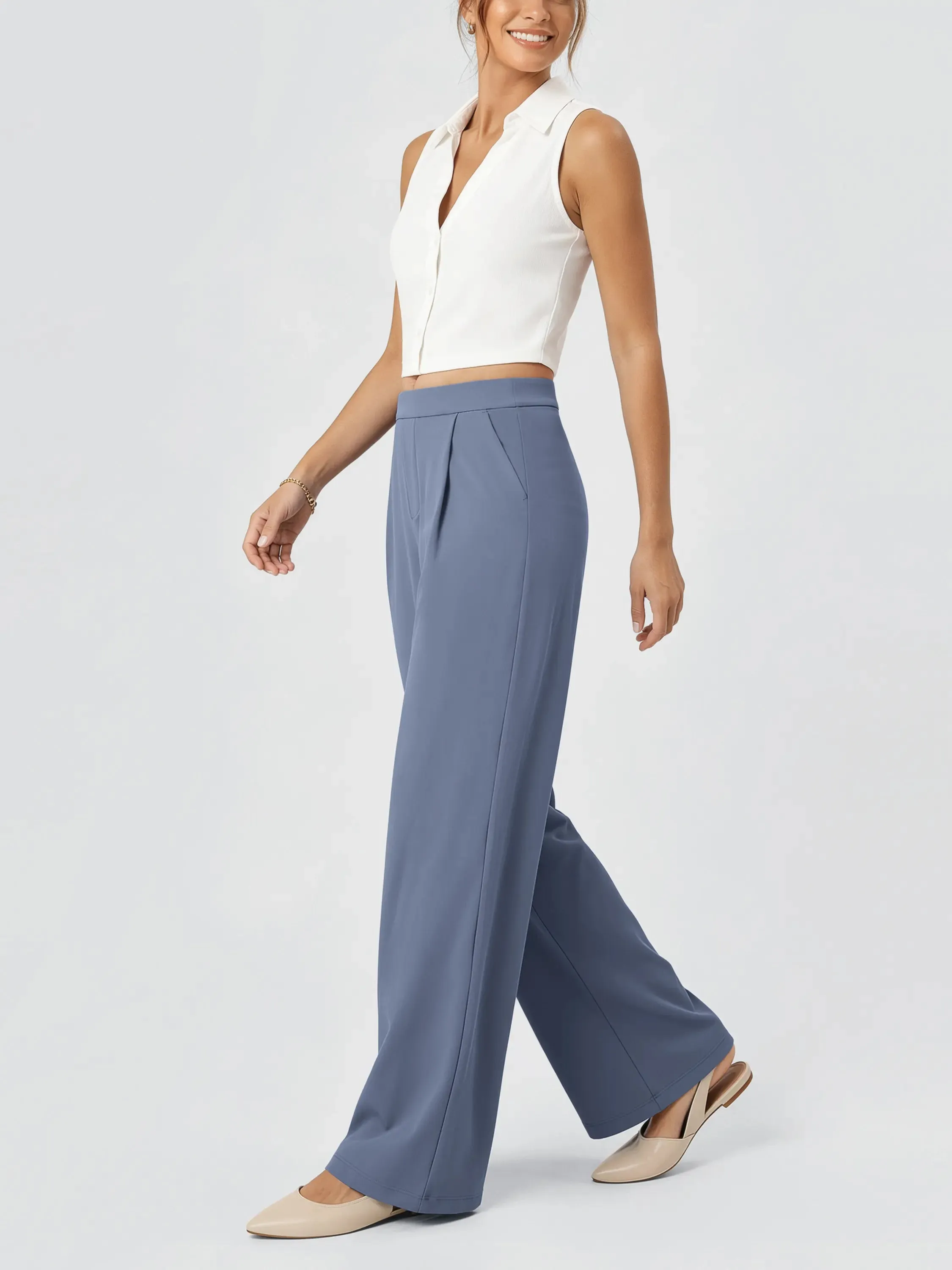 31" High Waisted Wide Leg Trousers with Pockets sold by Ododos product image thumbnail 2