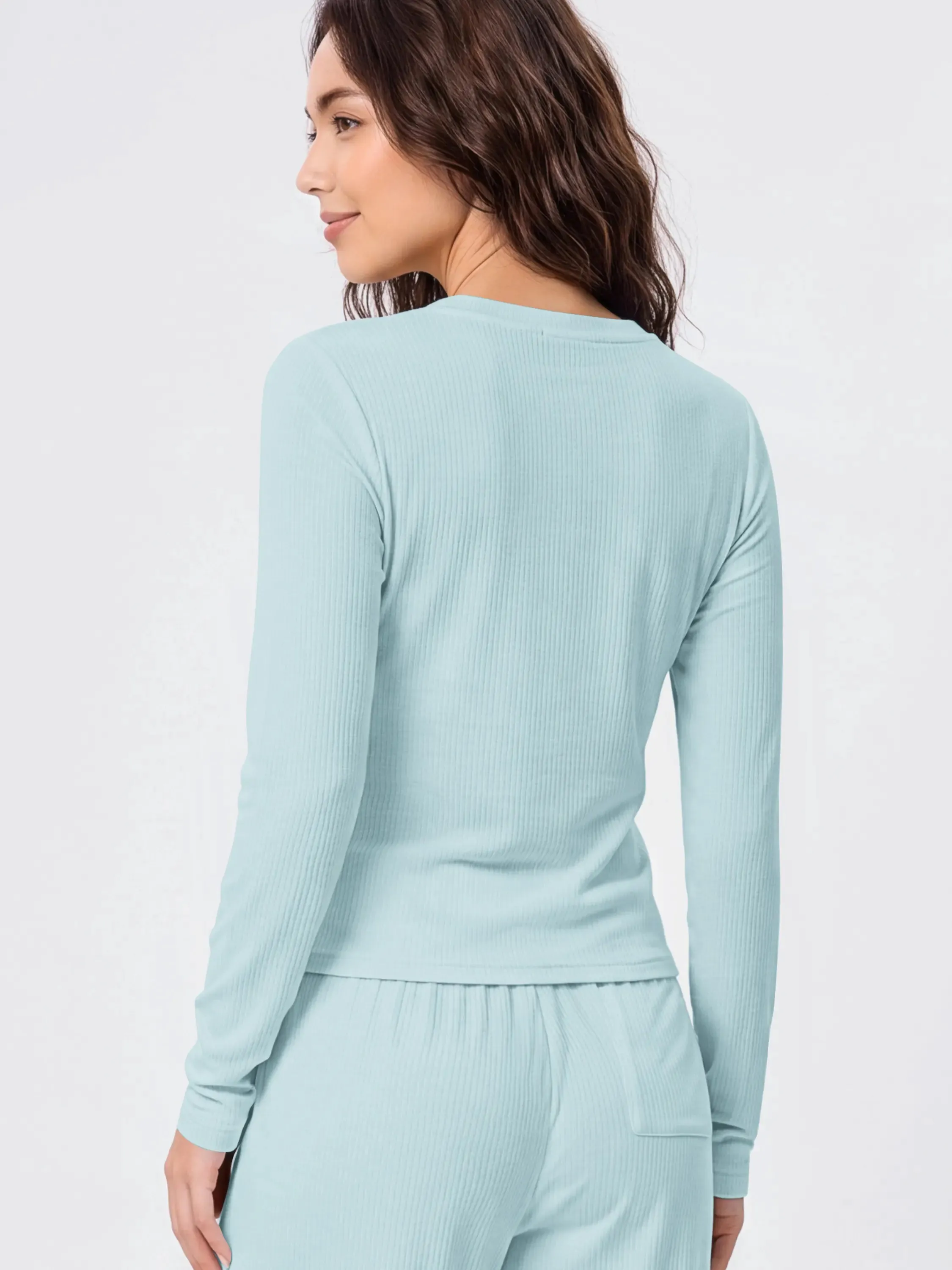 Bamboo Viscose Ribbed Long Sleeve Henley Shirts sold by Ododos product image thumbnail 3