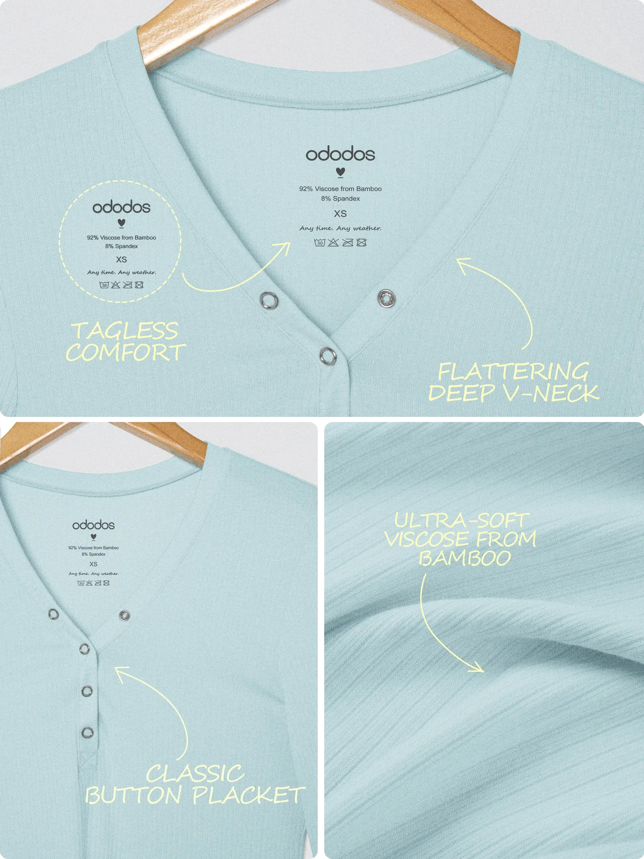 Bamboo Viscose Ribbed Long Sleeve Henley Shirts sold by Ododos product image thumbnail 5