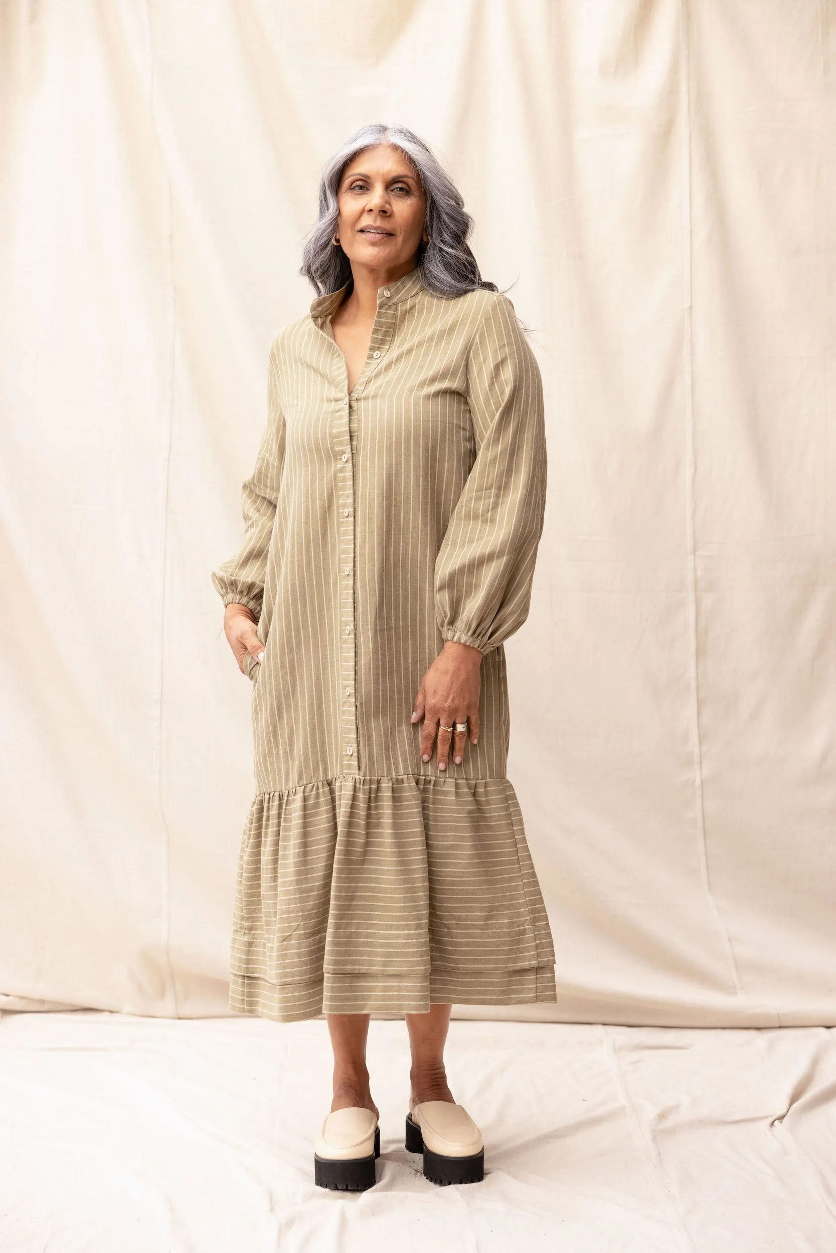 Camille Dress | Moss Stripe sold by ReCreate