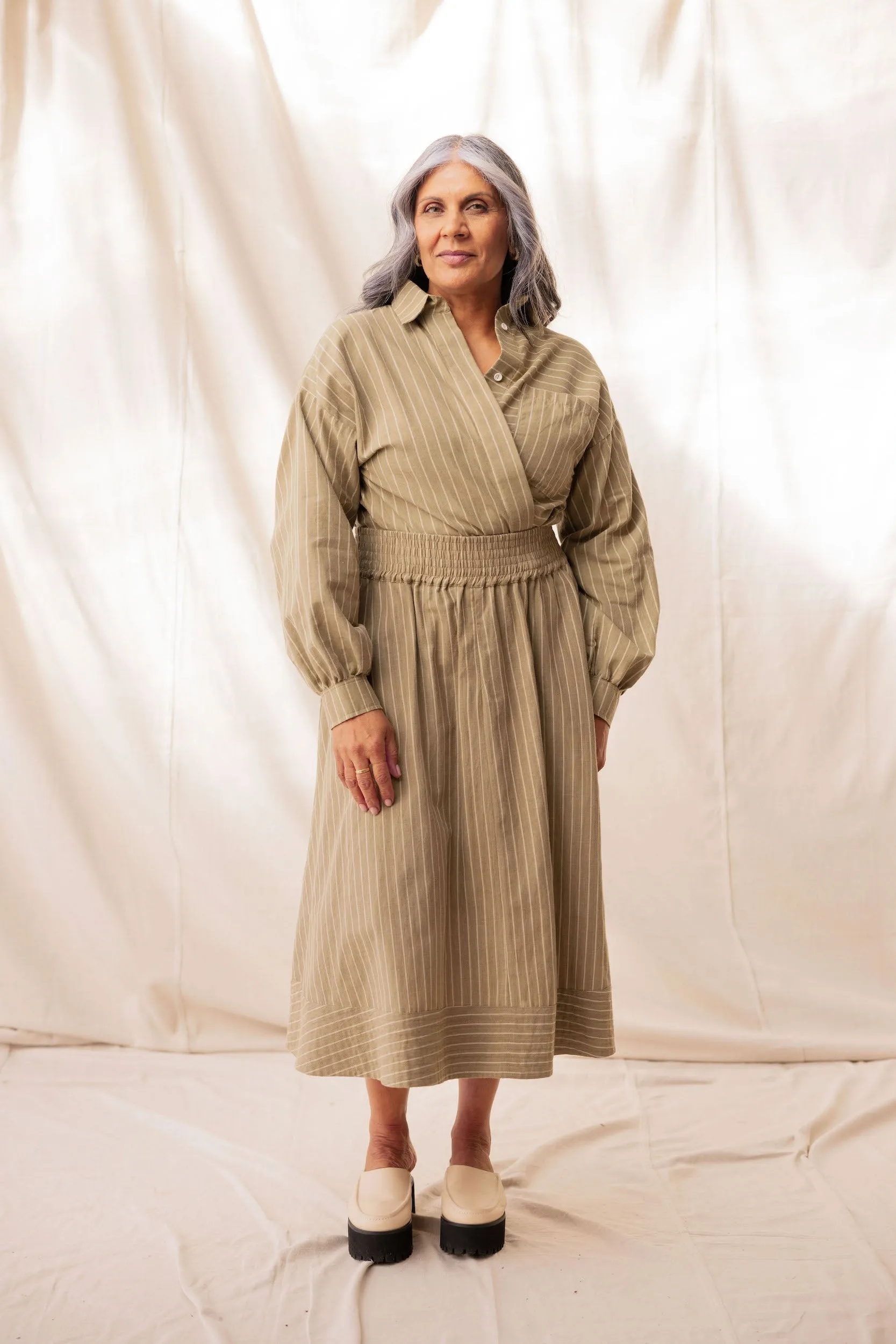 Cas Skirt | Moss Stripe sold by ReCreate