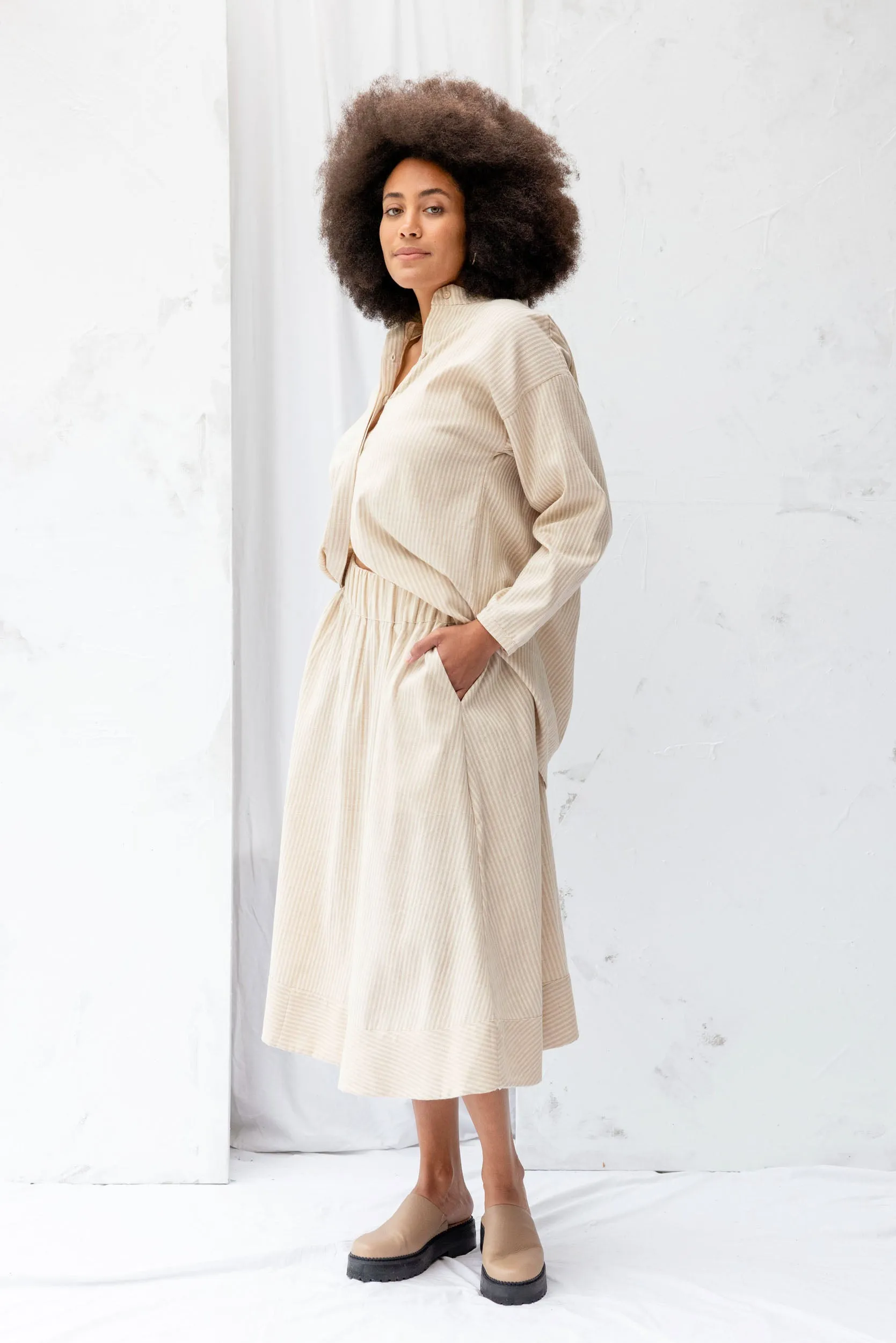 Cas Skirt | Cream Stripe (XS/M/XL only) sold by ReCreate