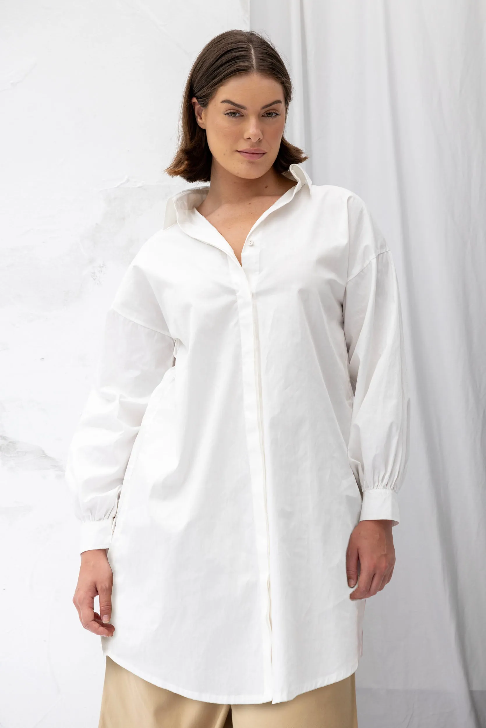 Found Shirt Dress | Chalk (L only) sold by ReCreate