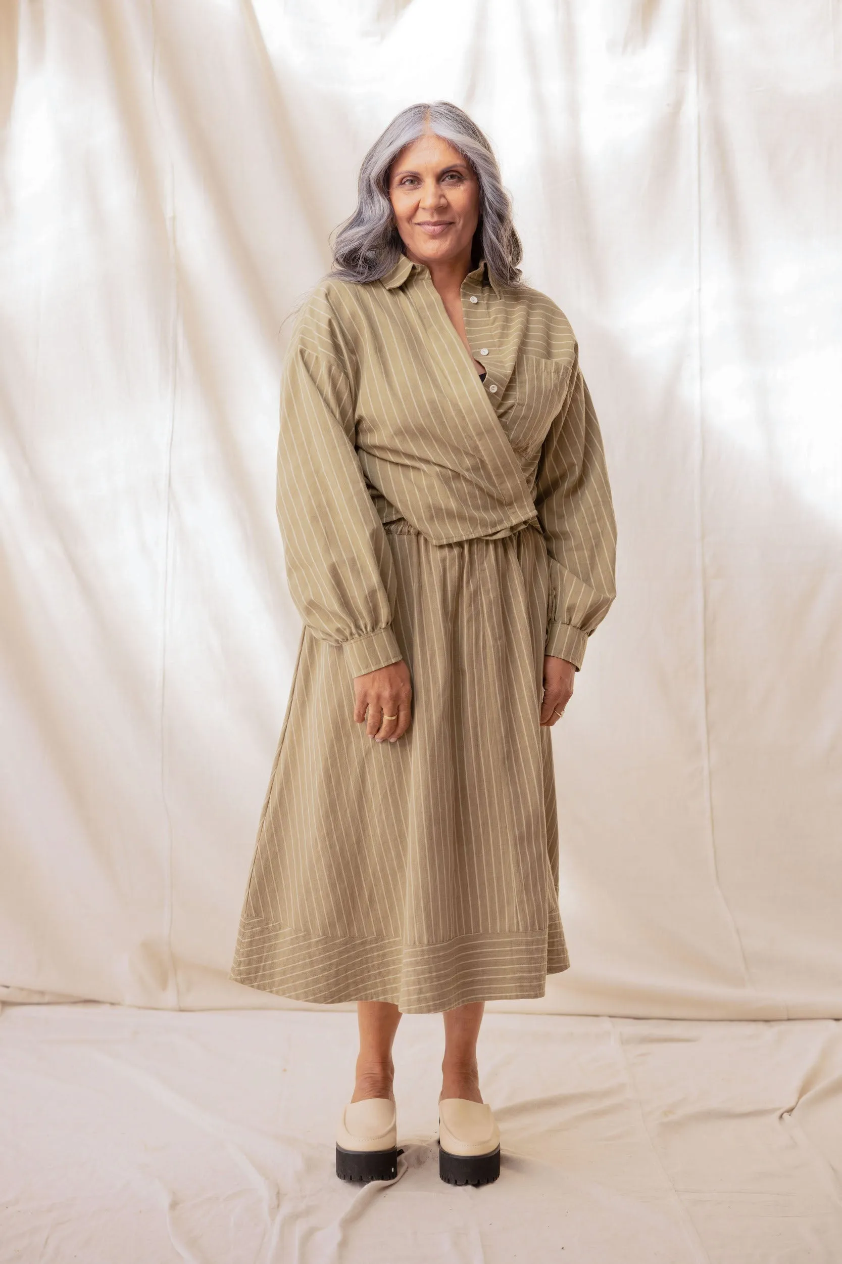 Boxy Shirt | Moss Stripe sold by ReCreate