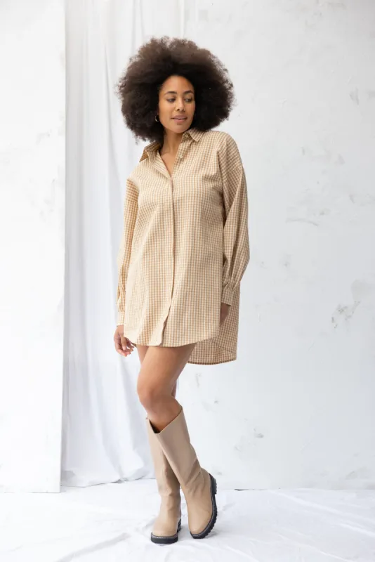 Found Shirt Dress | Brown Gingham (XS only) sold by ReCreate