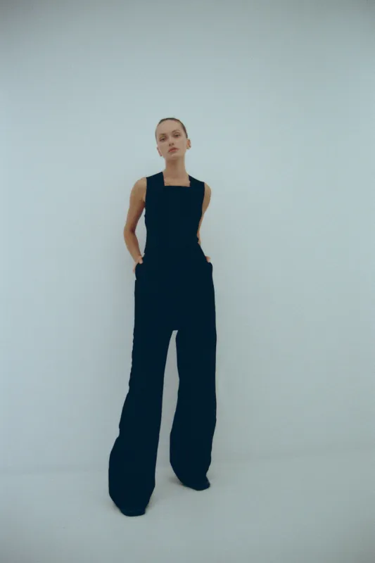 Antonia Jumpsuit in Bonded Suiting sold by Harris Tapper