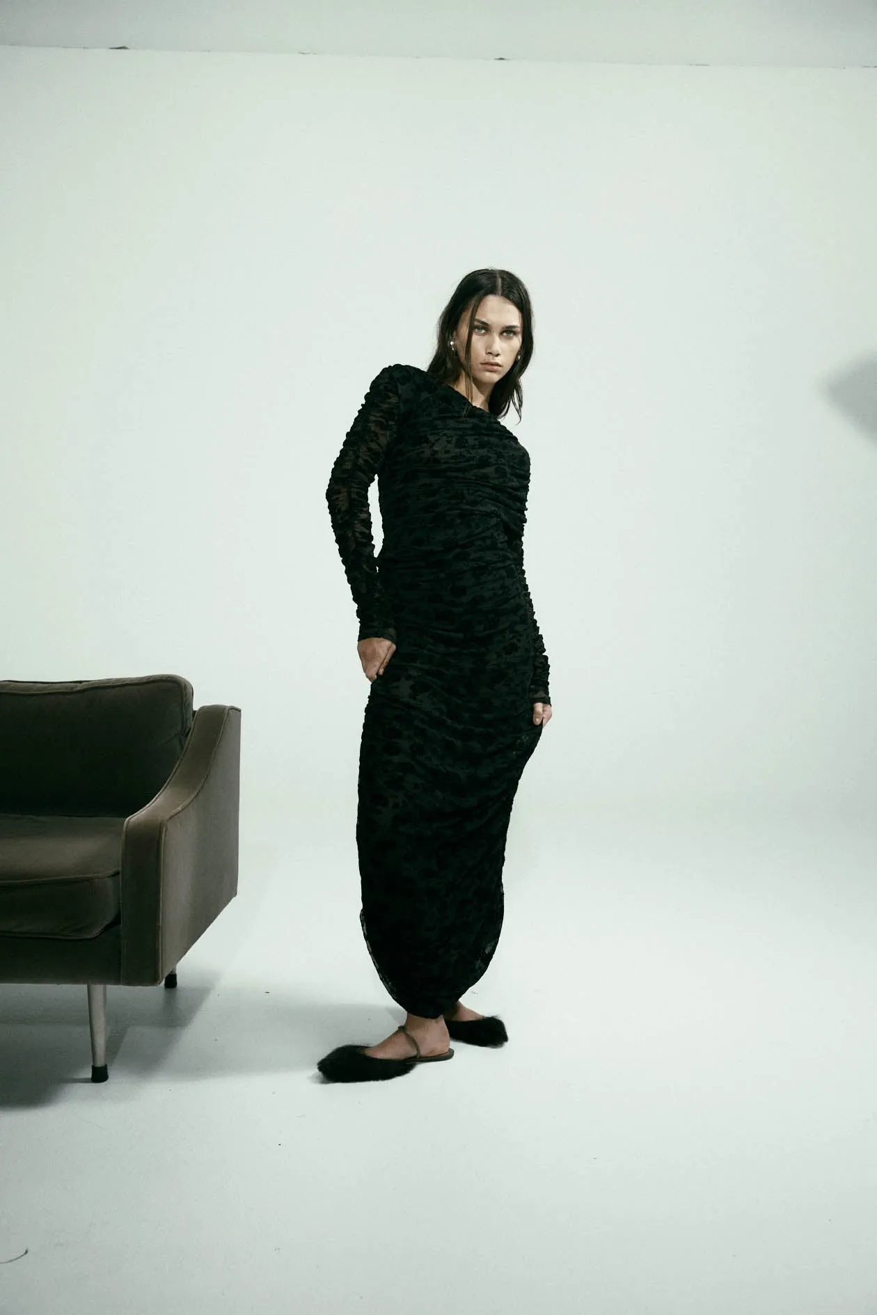 Rosie Wrap Dress in Mesh Velvet sold by Harris Tapper product image thumbnail 5