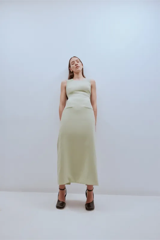 Antonia Dress Moss Green sold by Harris Tapper