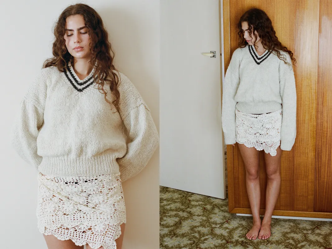 WINNIE CREAM WITH CHARCOAL STRIPE made by Frisson Knits