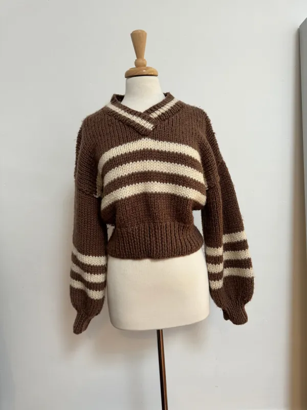 SARAH SWEATER LIGHT BROWN & CREAM sold by Frisson Knits