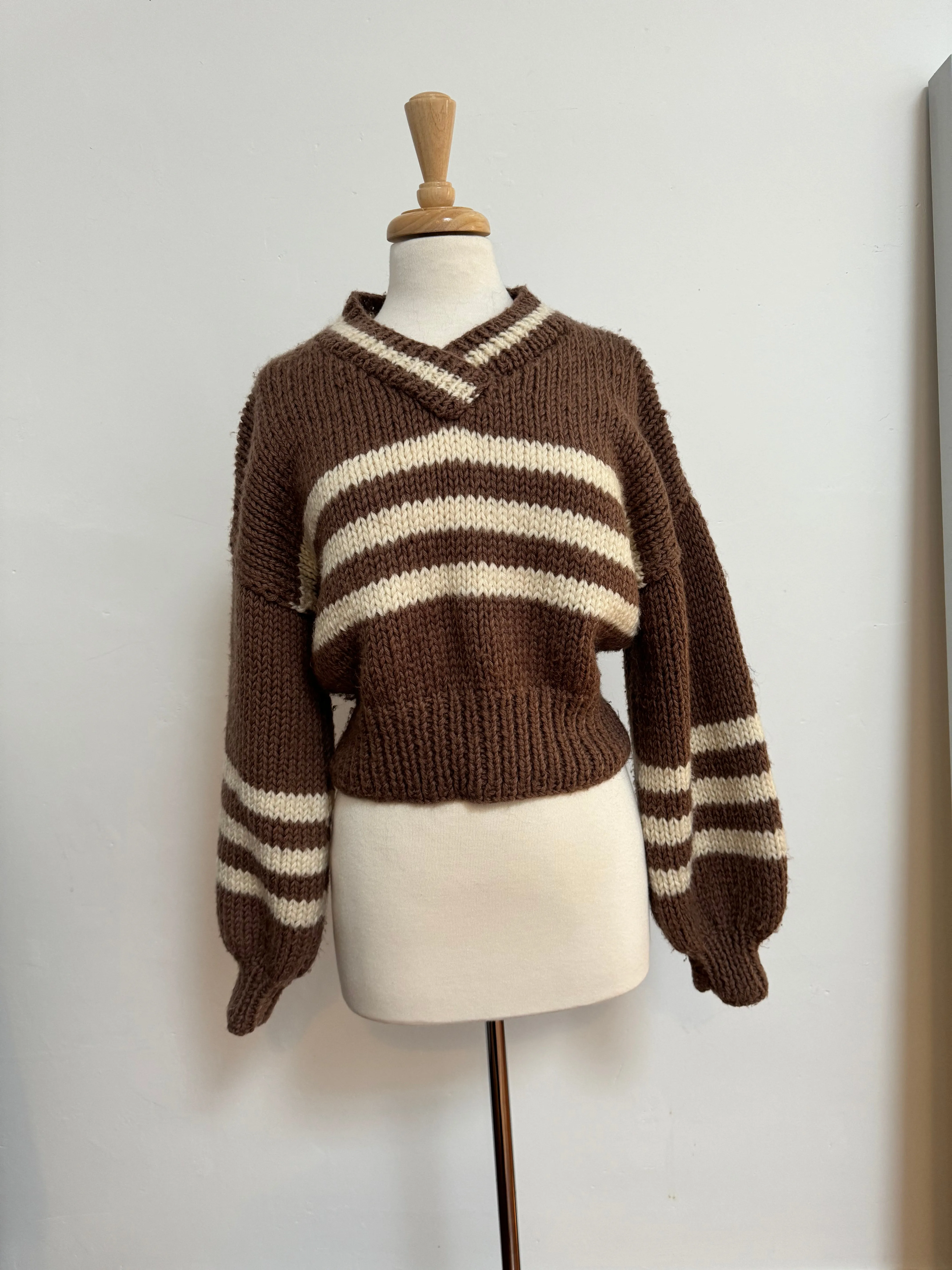 SARAH SWEATER LIGHT BROWN & CREAM sold by Frisson Knits
