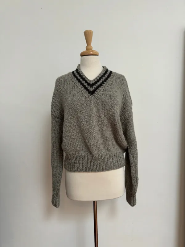 WINNIE SWEATER GREY & CHARCOAL STRIPES sold by Frisson Knits