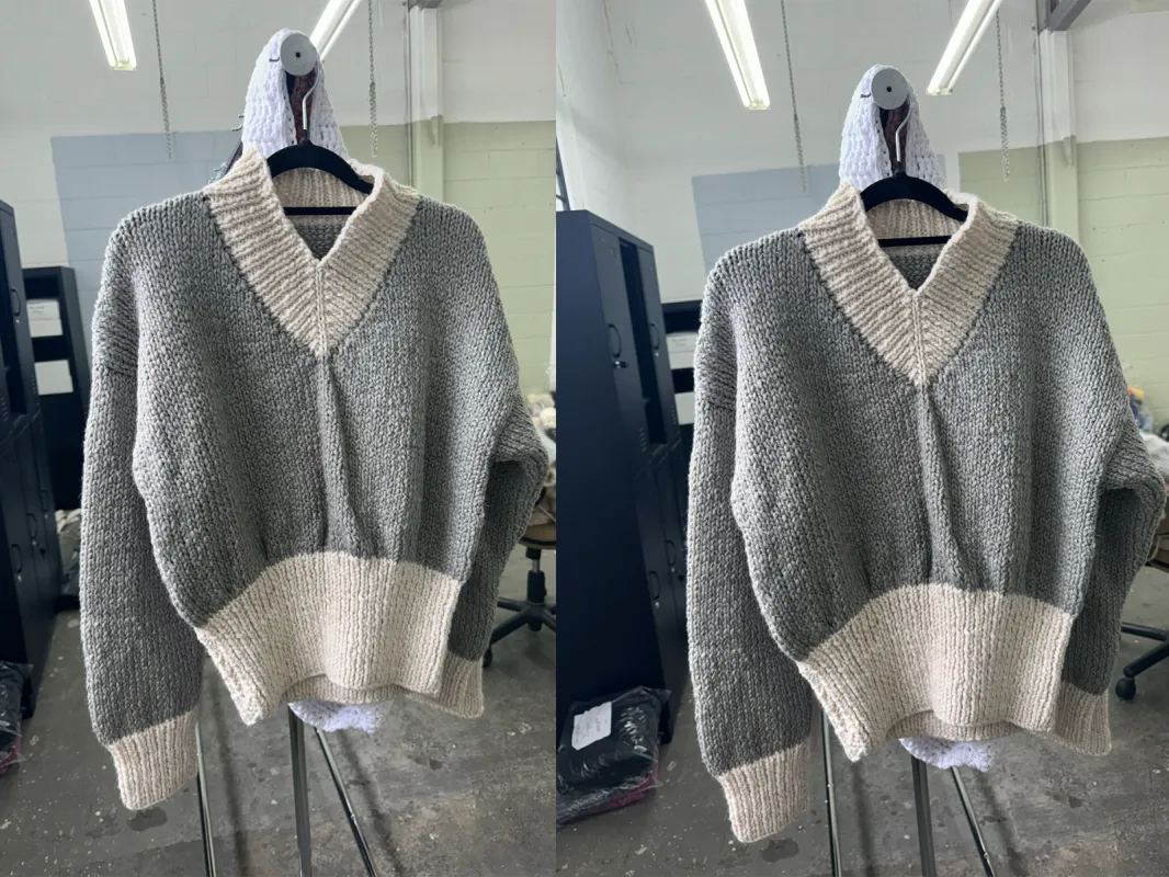 DAPHNE SWEATER GREY & CREAM sold by Frisson Knits