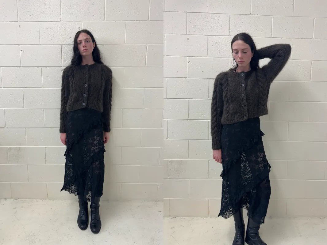 FRANCESCA CARDIGAN CHOCOLATE WITH TORT BUTTONS sold by Frisson Knits