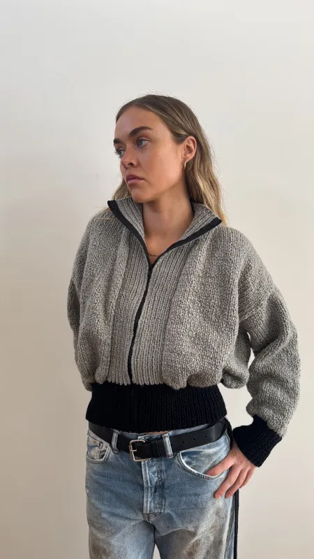 ROMA BOMBER GREY WITH BLACK ZIP sold by Frisson Knits