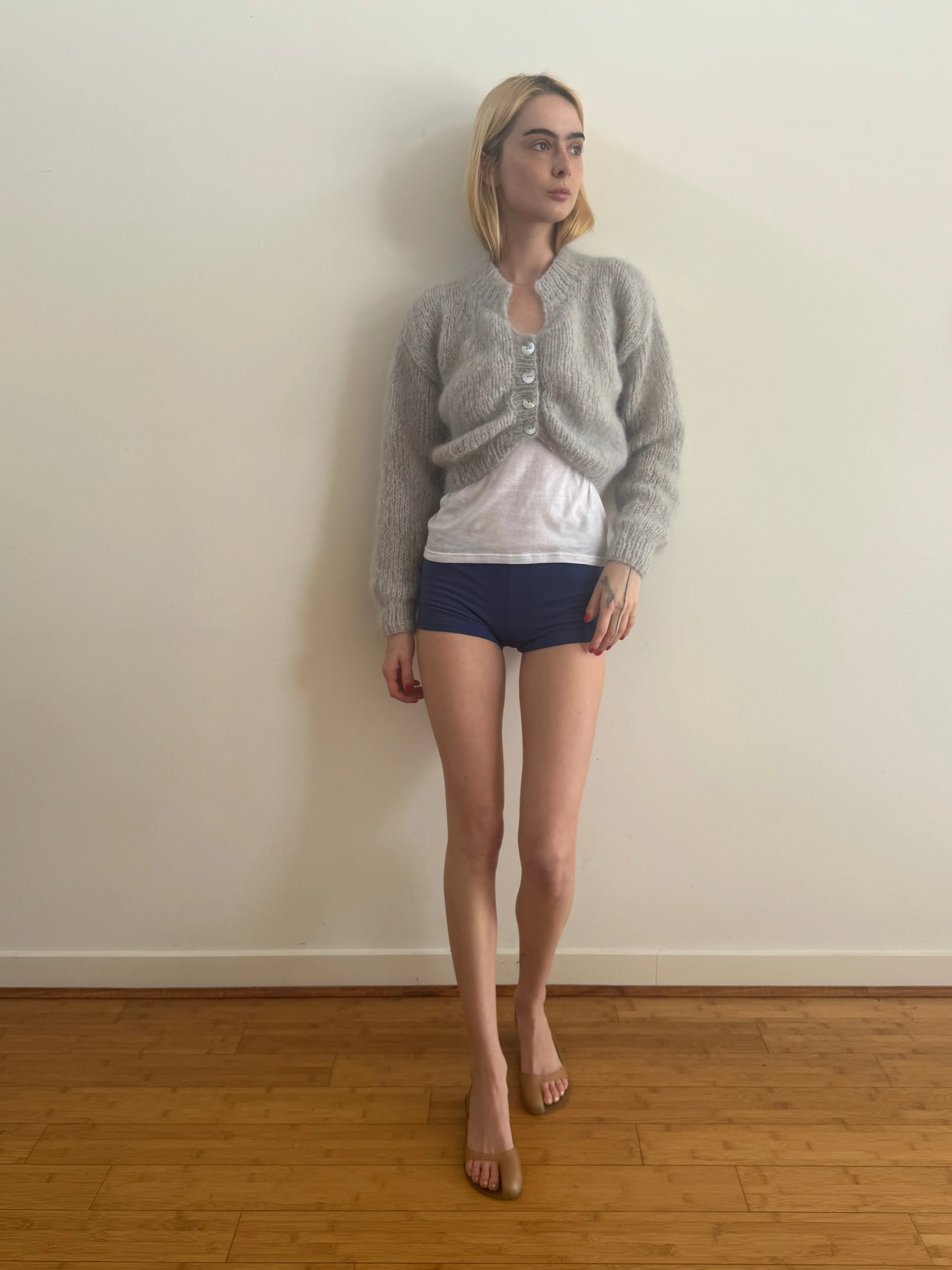 MINNIE MOHAIR CARDIGAN SILVER sold by Frisson Knits product image thumbnail 3
