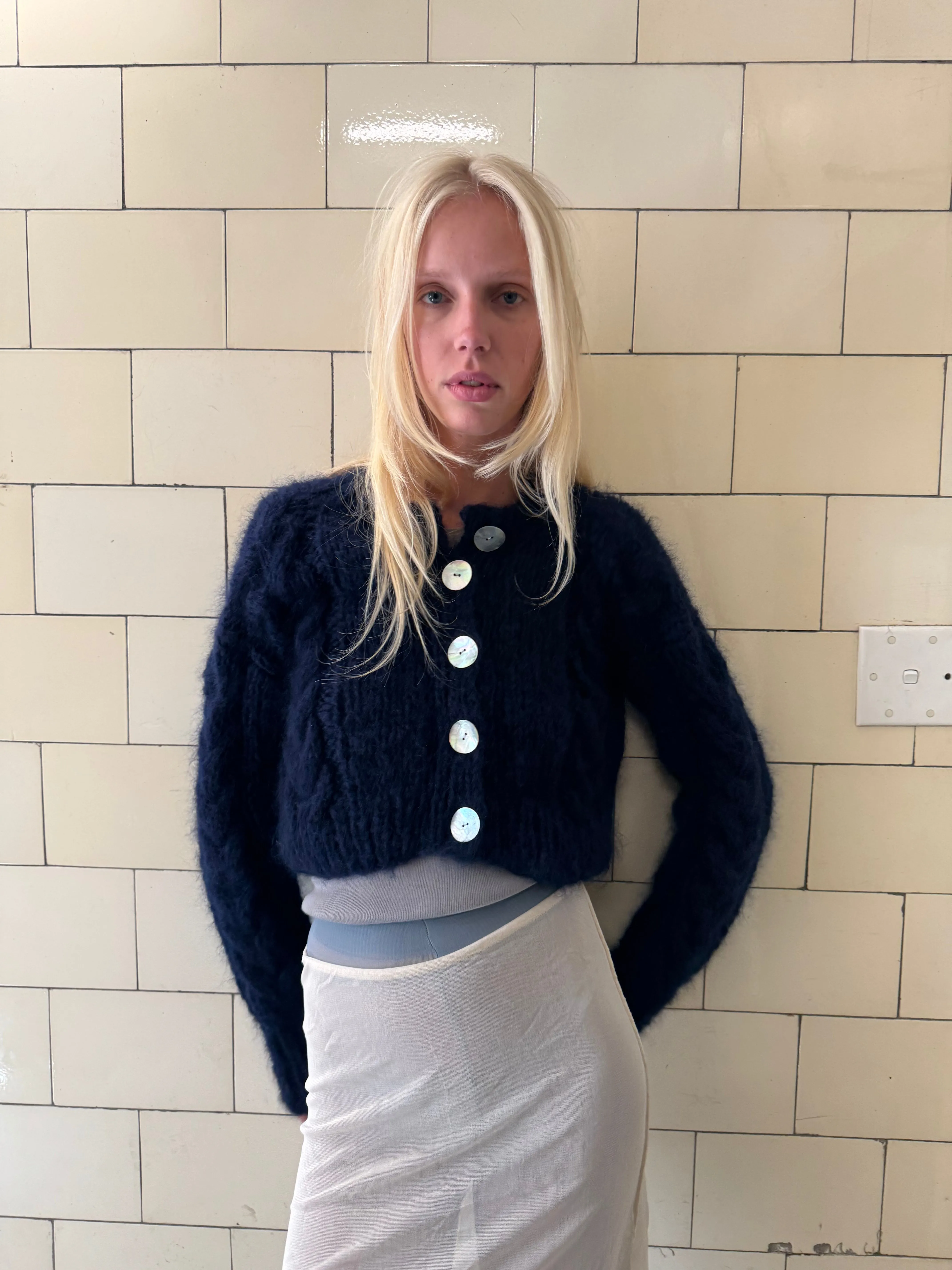 FRANCESCA CARDIGAN NAVY sold by Frisson Knits