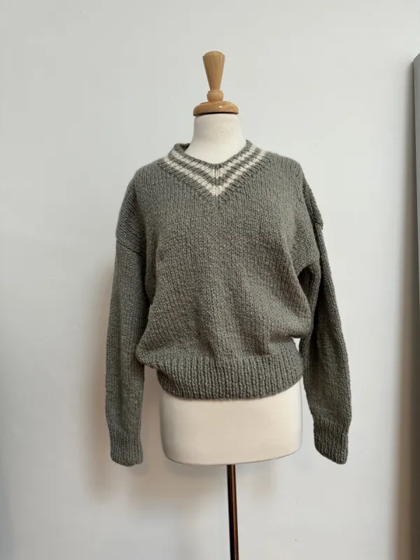 WINNIE SWEATER GREY & CREAM STRIPE sold by Frisson Knits