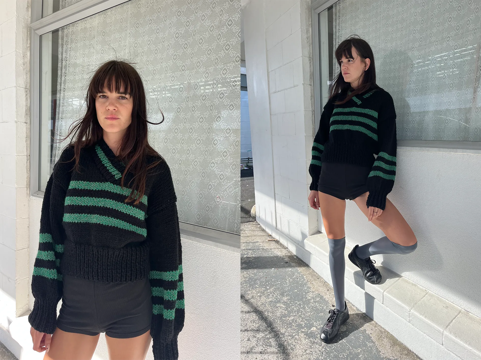 SARAH SWEATER BLACK & GREEN sold by Frisson Knits