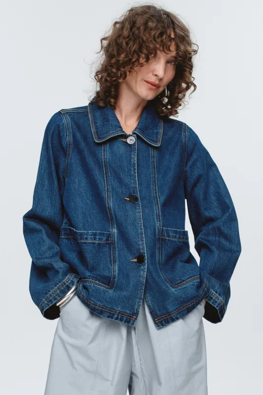CROPPED PEA JACKET - WASHED INDIGO sold by Marle