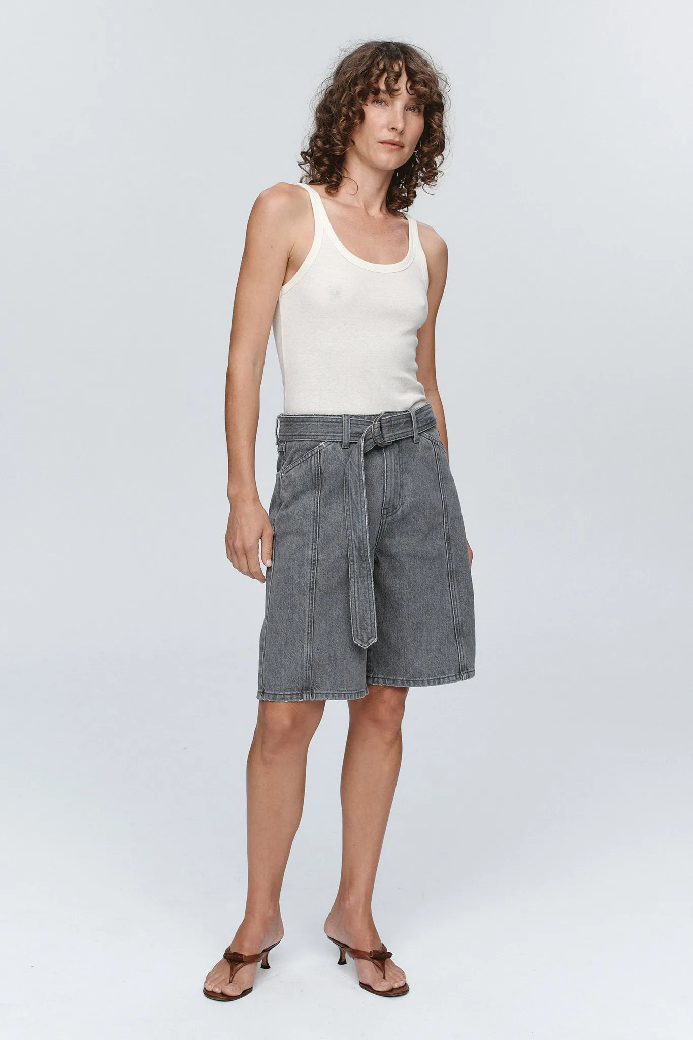 BELTED JEAN SHORT - STONE sold by Marle product image thumbnail 3