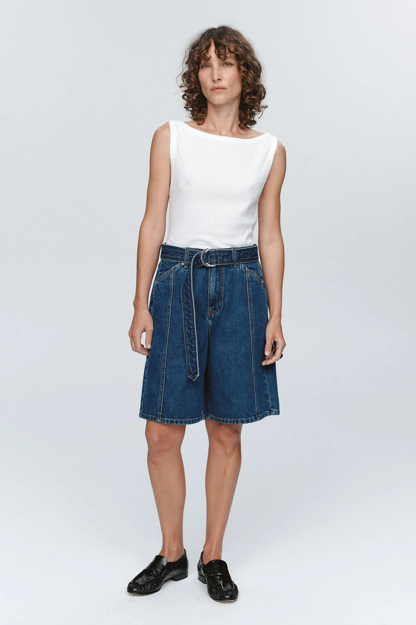 BELTED JEAN SHORT - WASHED INDIGO sold by Marle