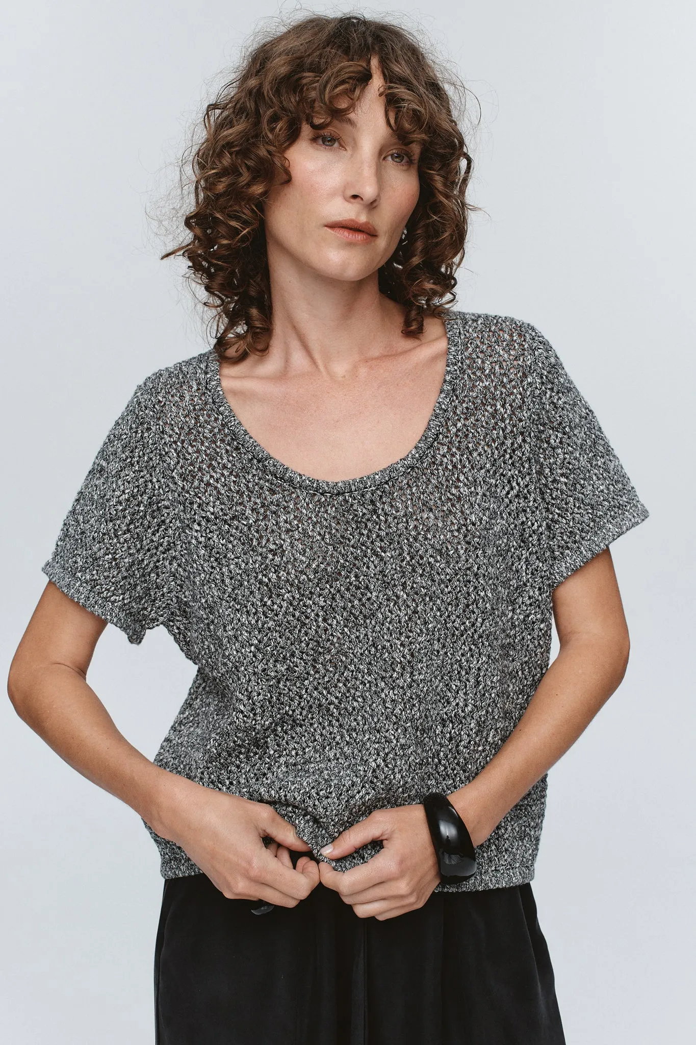RUMI TOP - BLACK / IVORY MELANGE sold by Marle product image thumbnail 2