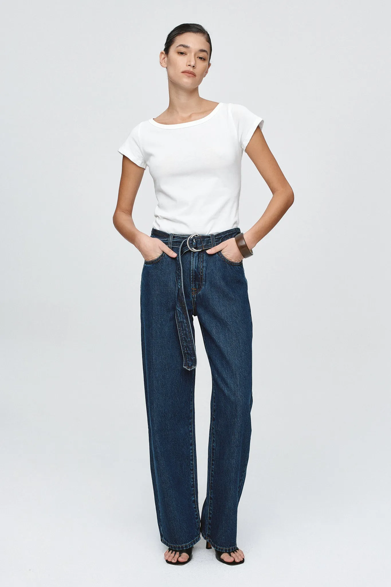 BELTED WIDE LEG JEAN - CLASSIC BLUE sold by Marle