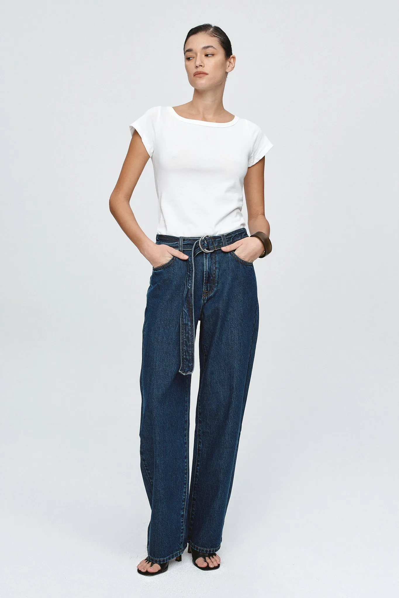 BELTED WIDE LEG JEAN - CLASSIC BLUE sold by Marle product image thumbnail 3