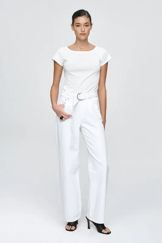 BELTED WIDE LEG JEAN - BLANC sold by Marle