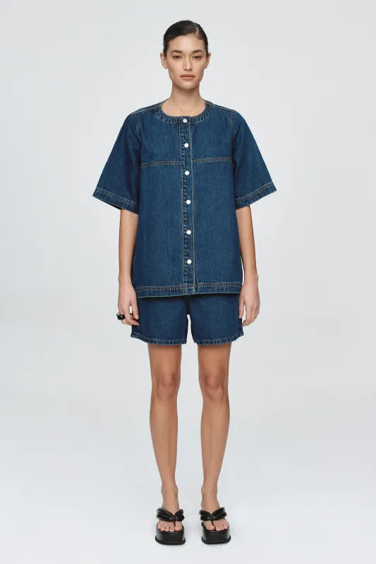 SHORT SLEEVE SEAM SHIRT - CLASSIC BLUE sold by Marle