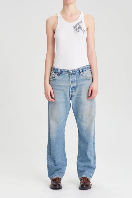 Long line Tank - White w Rose Print sold by Rory William Docherty