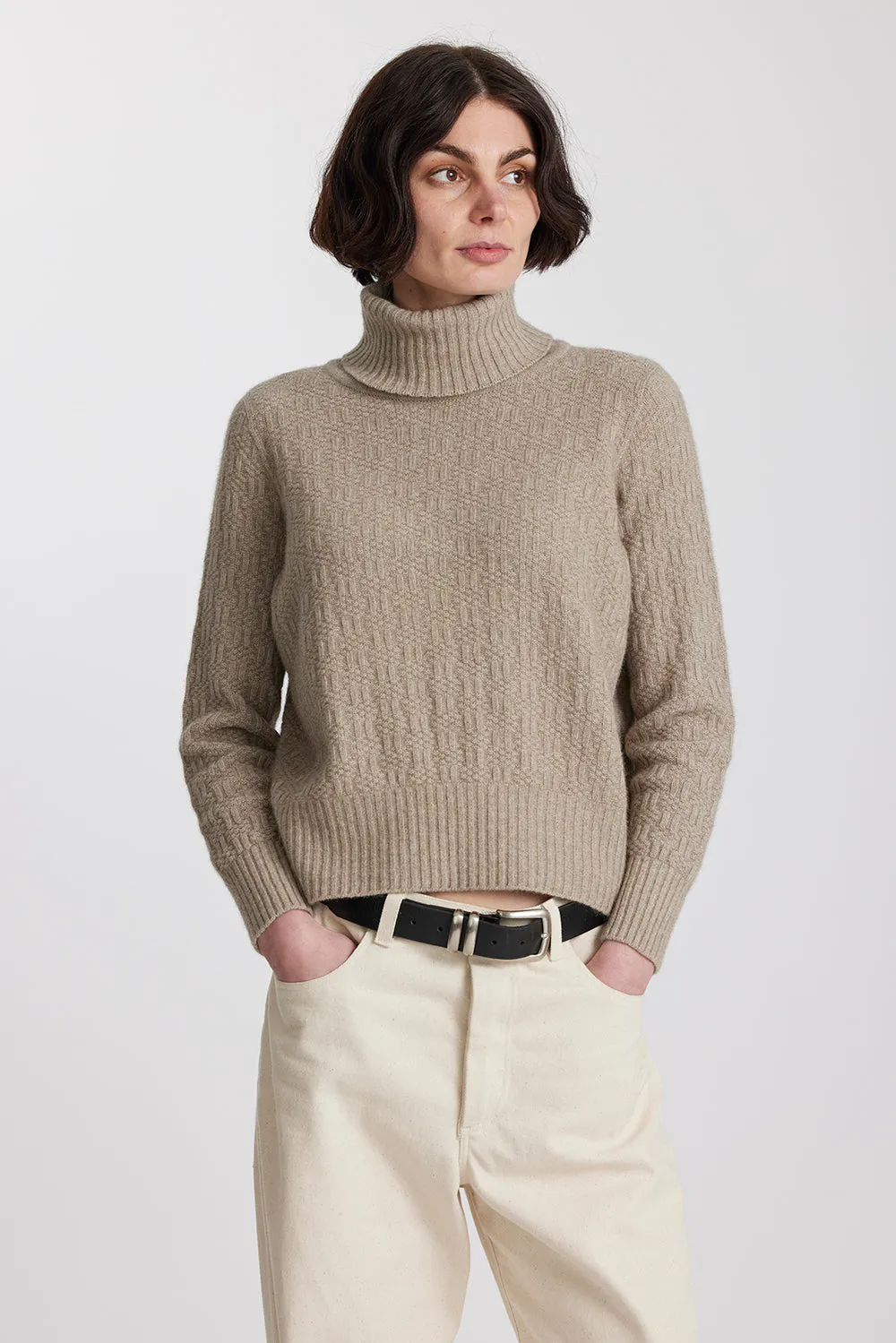 Okewa Checkered Crop Funnel Neck Jumper sold by Standard Issue