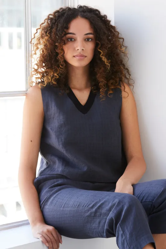 Grid Linen Top sold by Standard Issue