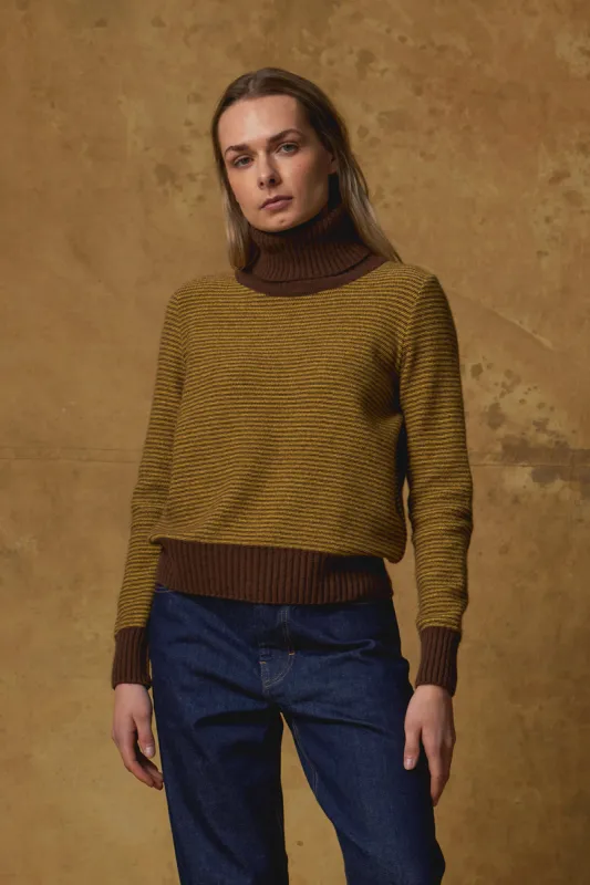 Okewa Striped Crop Funnel Neck sold by Standard Issue