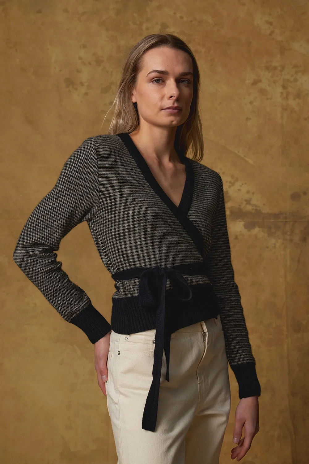 Okewa Striped Wrap Cardigan sold by Standard Issue