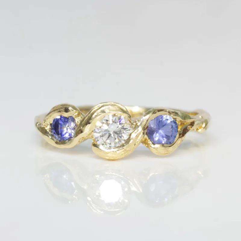 Laurel Ring - 9ct Yellow Gold with Ceylon Sapphires and Diamond sold by Sophie Divett Jewelry