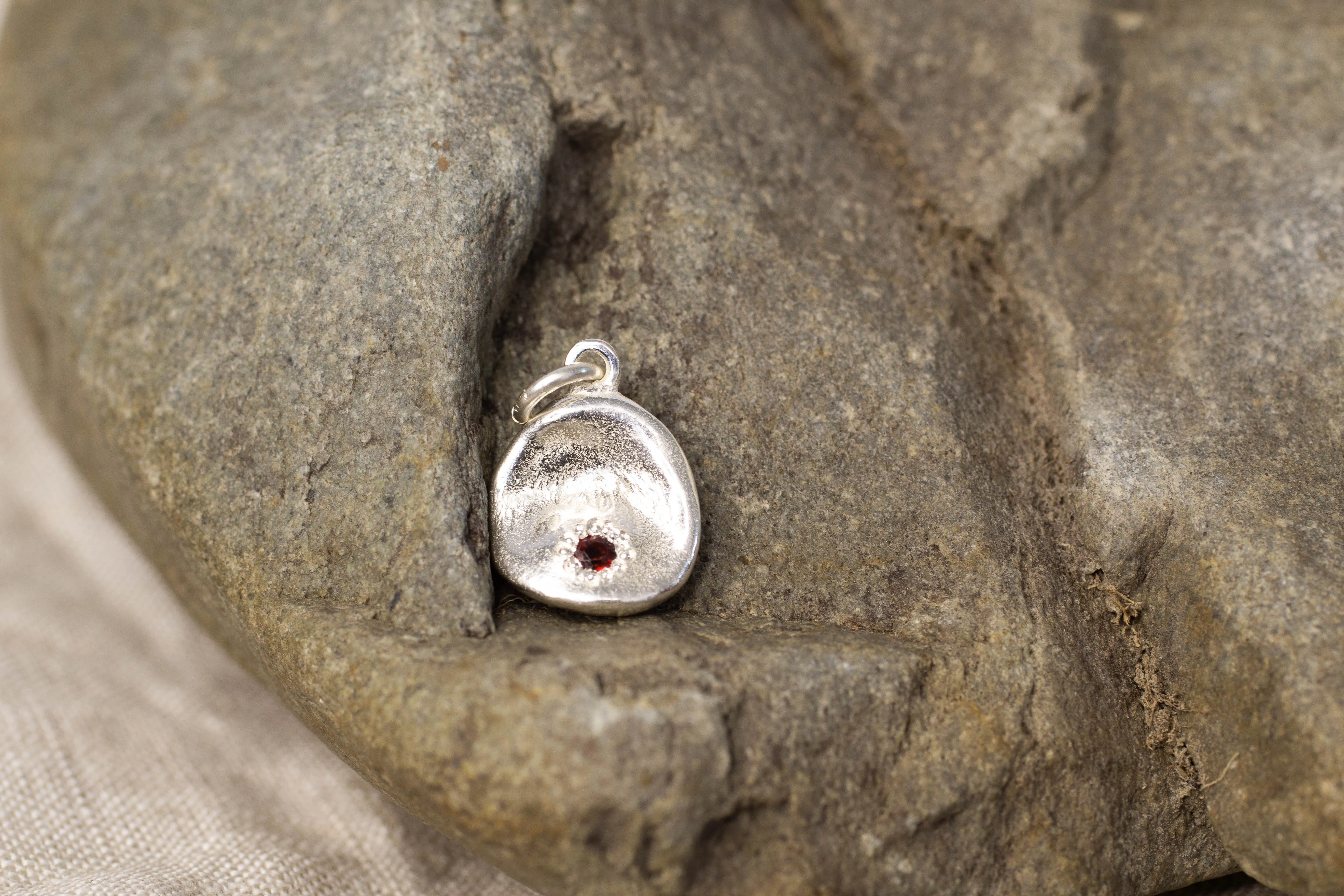 Water Drop Charm with Red Garnet - Sterling Silver sold by Sophie Divett Jewelry