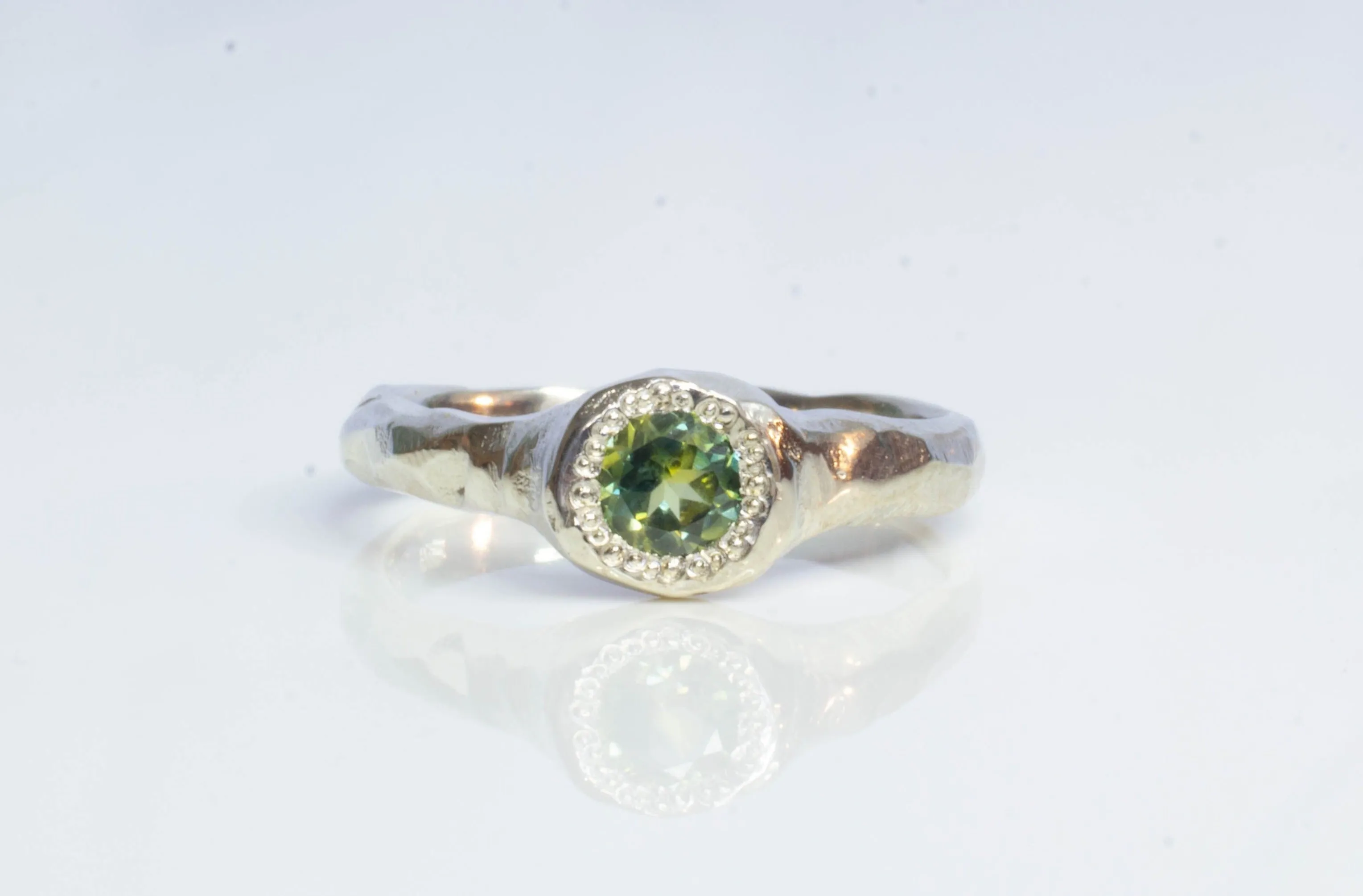 Spring Ring - 9ct White Gold with Parti Green-Yellow Sapphire sold by Sophie Divett Jewelry