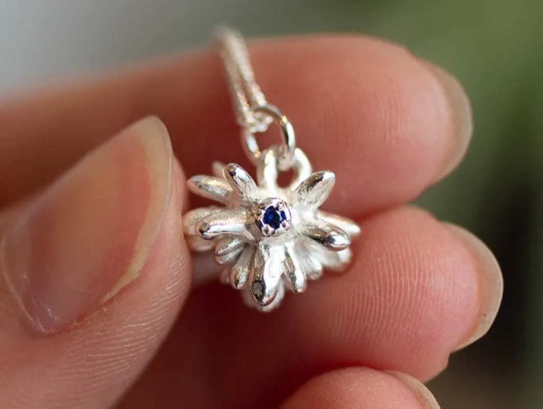 Coprosma Pendant with Sapphire - Sterling Silver sold by Sophie Divett Jewelry