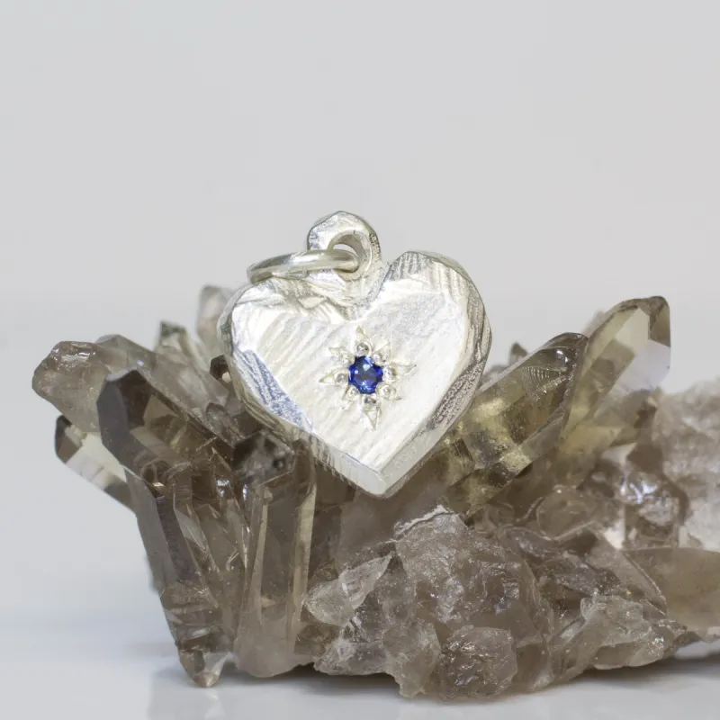 Heart Charm with Sapphire - Sterling Silver sold by Sophie Divett Jewelry