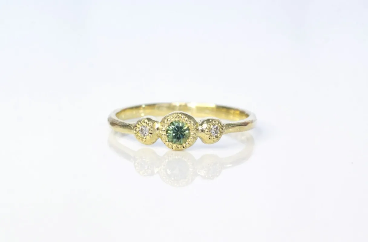 Aura Ring - 14ct Yellow Gold with Green Sapphire and Diamonds sold by Sophie Divett Jewelry